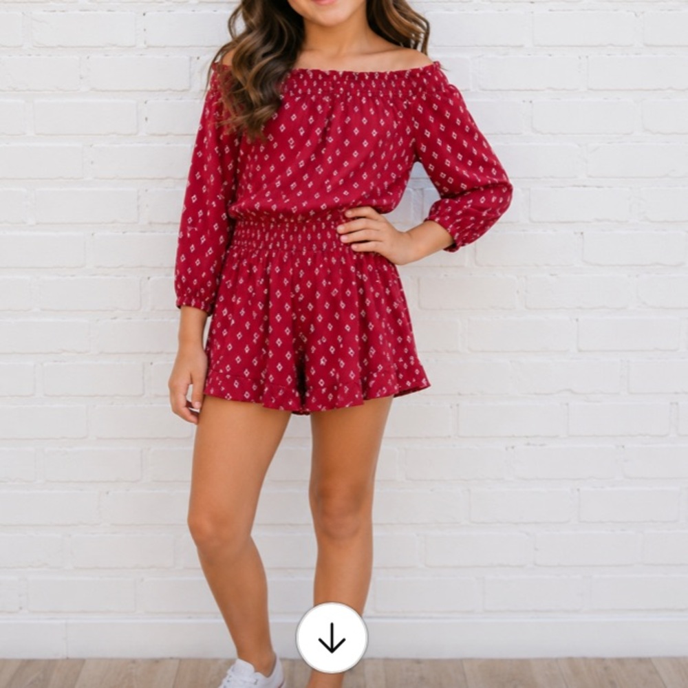 Red Patterned Off-Shoulder Romper